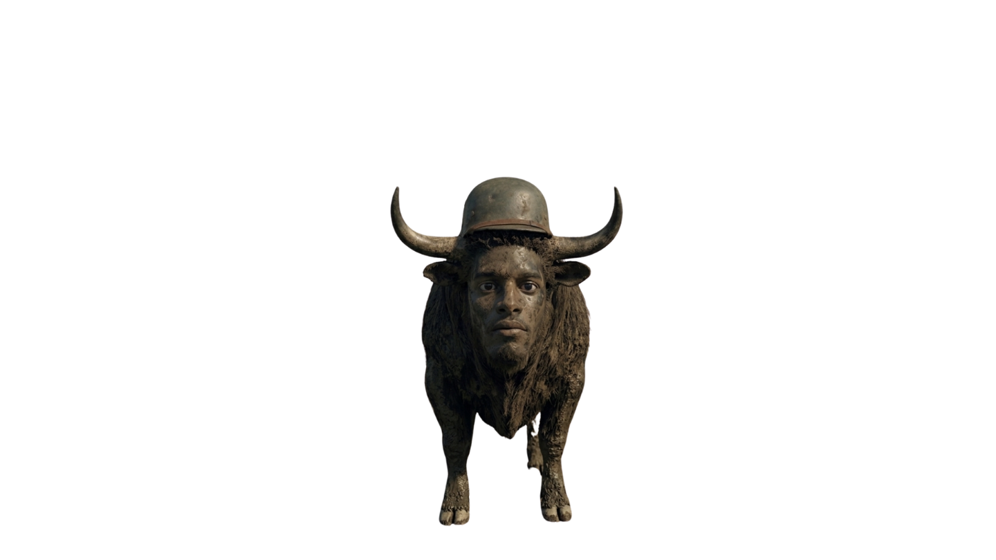 The Trencher — bull with M1 helmet